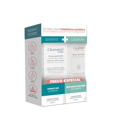 Avène Cleanance Hydra Creme 40 ml + Cicalfate Bálsamo Reparador Lábios 10 ml