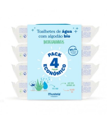 Mustela Bebé Toalhetes de Água com Algodão Bio 4 X 60 Unidades