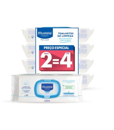 Mustela Bebé Muda da Fralda Toalhetes de Limpeza Sem Perfume 4 X 70 Toalhetes (Oferta 2 Unidades)