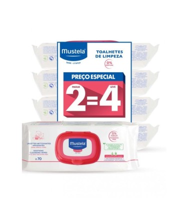 Mustela Bebé Muda da Fralda Toalhetes de Limpeza Sem Perfume 4 X 70 Toalhetes (Oferta 2 Unidades)