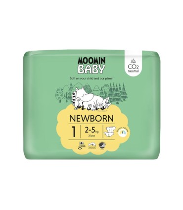 Moomin Baby Fraldas Tamanho 1 2-5Kkg 25 fraldas