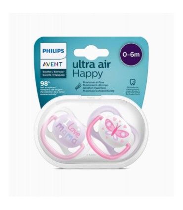 Philips Avent Pack 2 Chupetas Ultra Air Rosa e Branco 0-6M