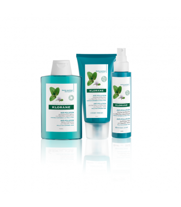 Klorane Pack Champô + Bálsamo + Spray Protetor Antipoluição Menta Aquática