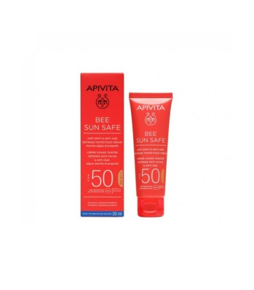 Apivita Bee Sun Safe Creme Rosto Defesa Antimanchas & Antienvelhecimento com Cor SPF50+ 50ml